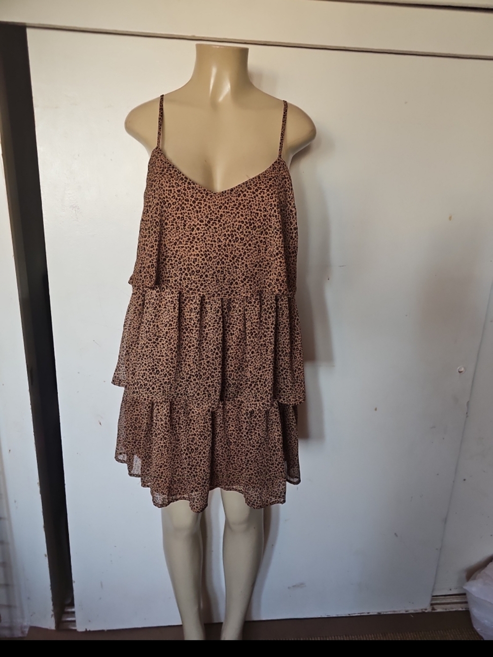 Forever 21 Brown Leopard-Print Tiered Mini Dress